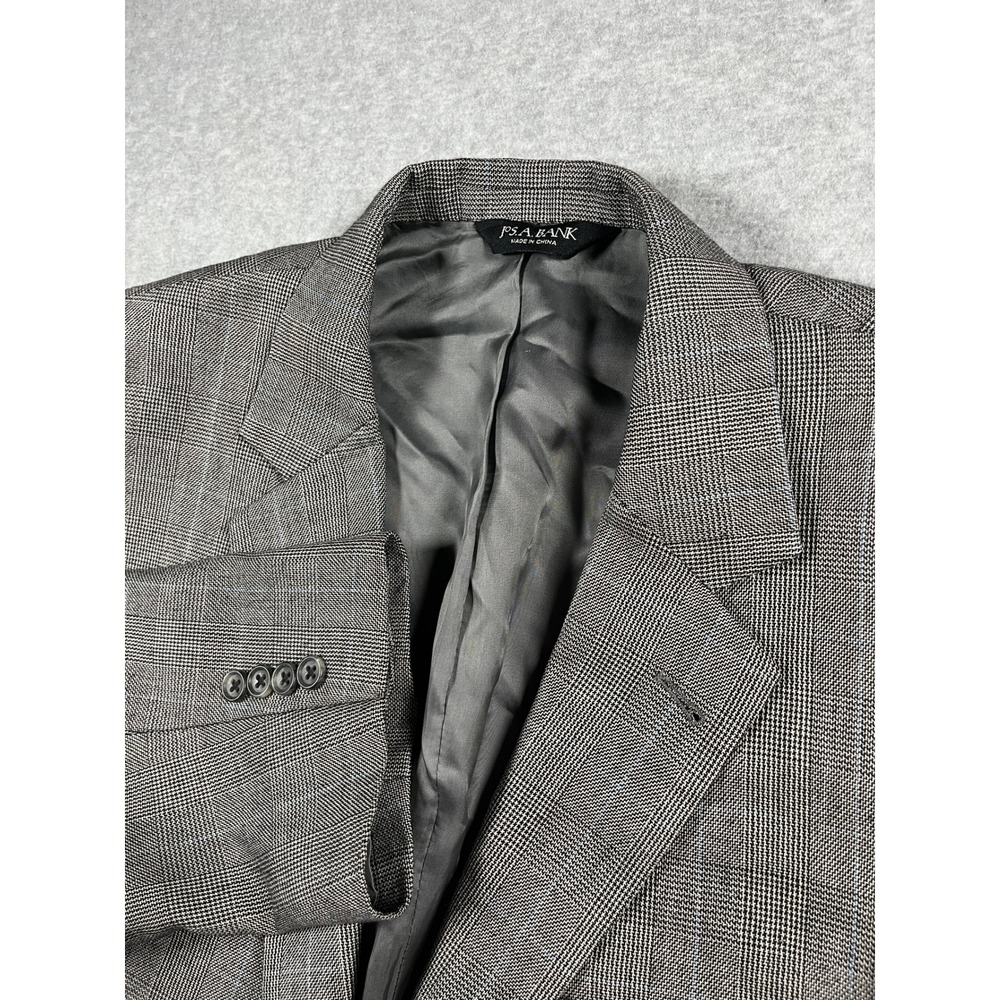 Jos A Bank Silk Camel Hair Blend Sport Coat Blazer Men 44R Gray Glen Plaid